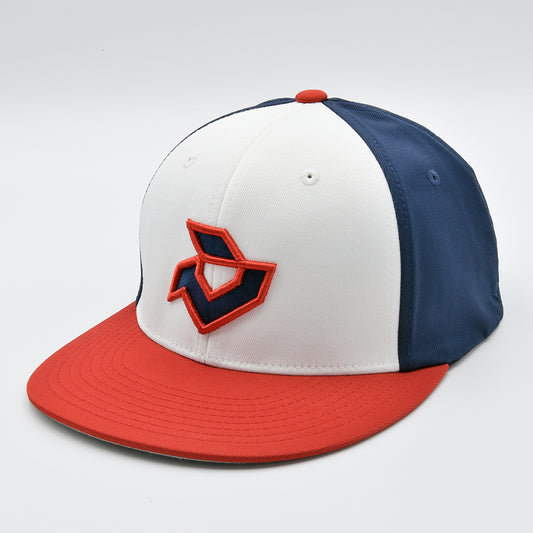 DeMarini White/Red/Navy Blue Performance Flexfit - Navy/Red Logo